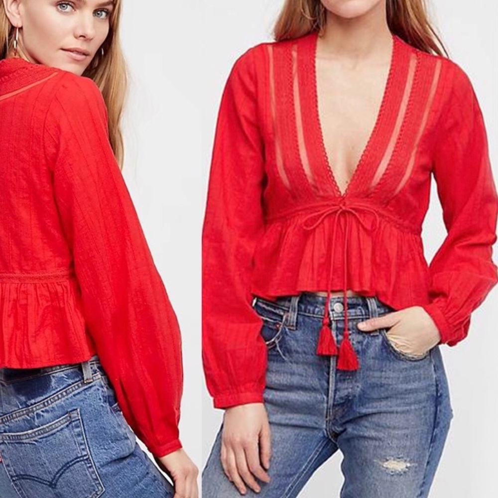 NWOT Red Boho Blouse Size Small